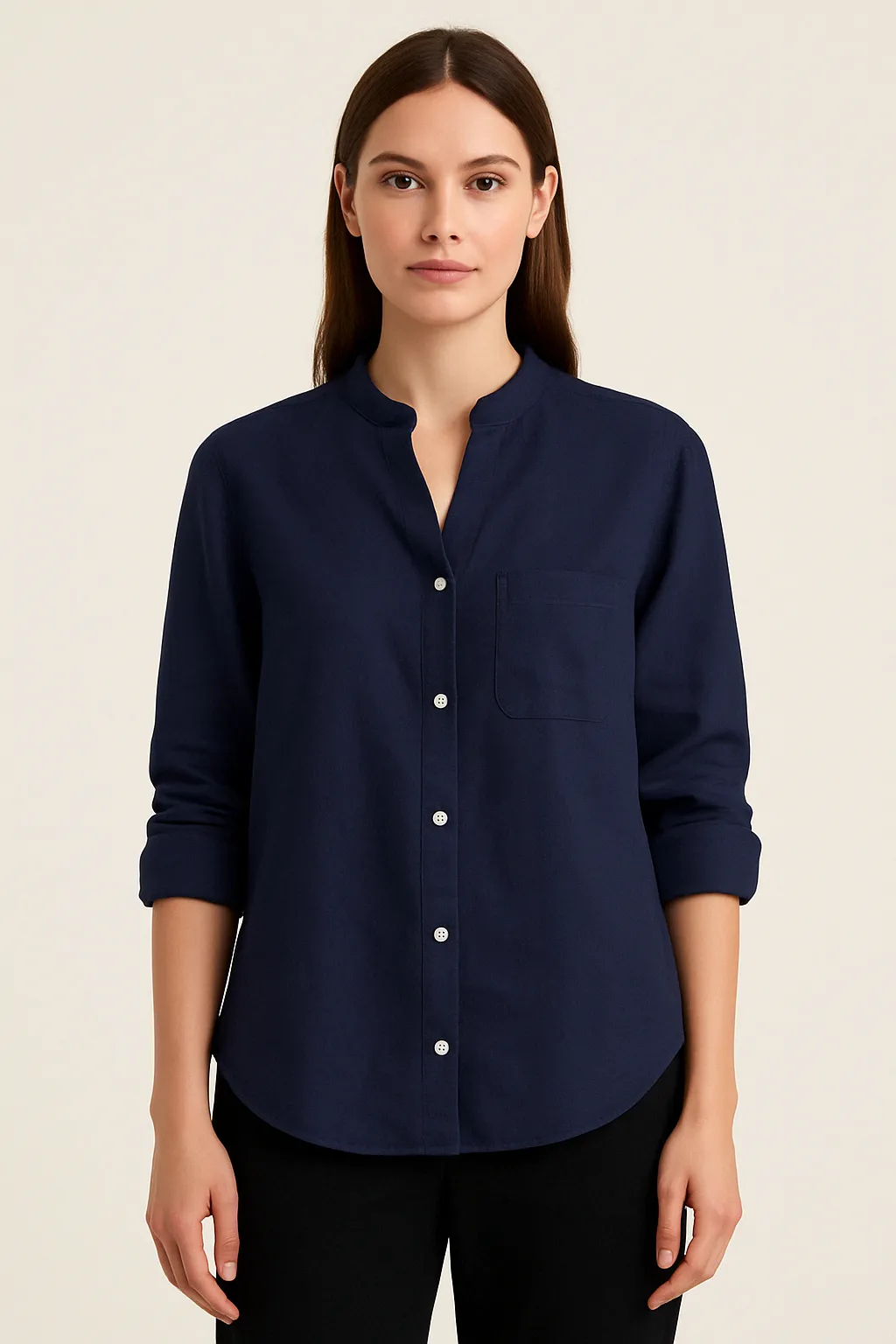 Women’s Casual Cotton Button-Up Shirt – Lightweight Long Sleeve Blouse with Pocket for Everyday Comfort and Style
