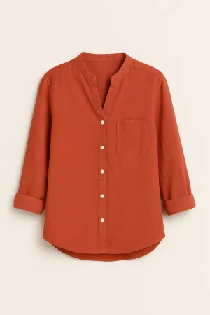 Women’s Casual Cotton Button-Up Shirt – Lightweight Long Sleeve Blouse with Pocket for Everyday Comfort and Style