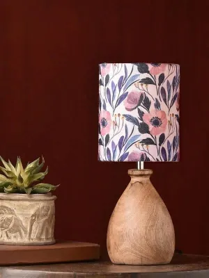 Wooden Dome Table Lamp Pink Floral Shade