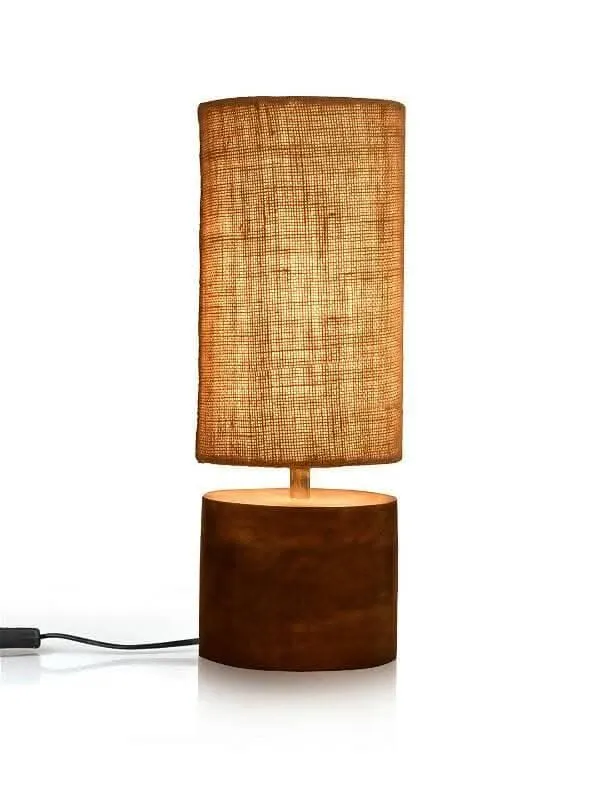 Wooden Log Table Lamp With Brown Jute Shade