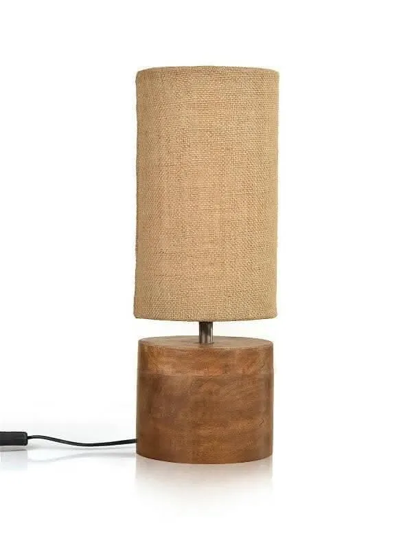 Wooden Log Table Lamp With Brown Jute Shade