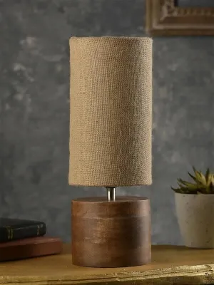 Wooden Log Table Lamp With Brown Jute Shade