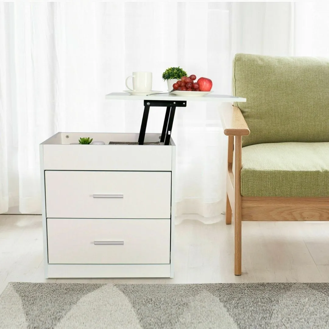 Wooden Side Table with Extendable Cover Top
