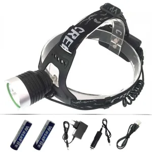 XM-L T6 LED Headlamp Rechargeable Running Headlight Head Torch Hunting Camping Flashlight   2*18650 Battery   AC/Car/USB Charger