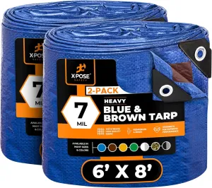 Xpose Safety 20’ x 30’ Heavy Blue/Brown Tarp - Waterproof Tarp - 7 Mil Weatherproof Camping Tarp for Tent, Rain, Wind & Sun - Plastic Tarpaulin Cover Outdoor Tarp for Roof, Trailer, RV, Car, Boat