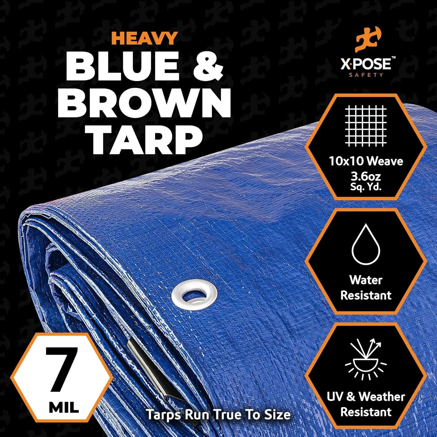 Xpose Safety 20’ x 30’ Heavy Blue/Brown Tarp - Waterproof Tarp - 7 Mil Weatherproof Camping Tarp for Tent, Rain, Wind & Sun - Plastic Tarpaulin Cover Outdoor Tarp for Roof, Trailer, RV, Car, Boat