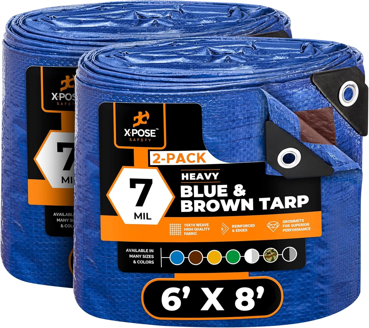 Xpose Safety 20’ x 30’ Heavy Blue/Brown Tarp - Waterproof Tarp - 7 Mil Weatherproof Camping Tarp for Tent, Rain, Wind & Sun - Plastic Tarpaulin Cover Outdoor Tarp for Roof, Trailer, RV, Car, Boat