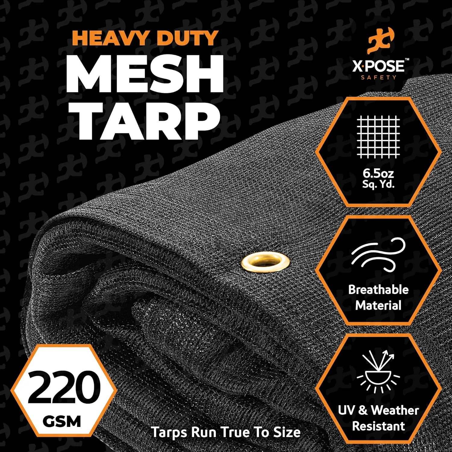 Xpose Safety Heavy Duty Mesh Tarp – 30' x 30' Multipurpose Black Protective Cover with Air Flow - Use for Tie Downs, Shade, Fences, Canopies, Dump Trucks – Weather and Tear Resistant