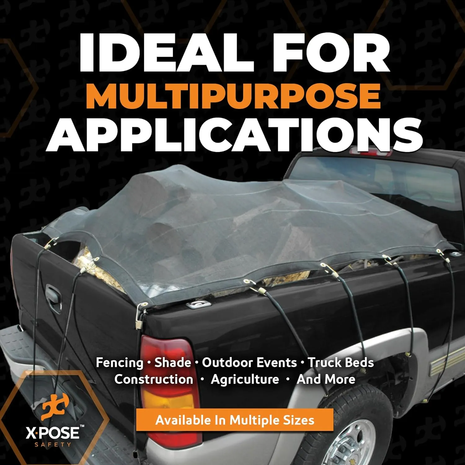 Xpose Safety Heavy Duty Mesh Tarp – 8’ x 16’ Multipurpose Black Protective Cover with Air Flow - Use for Tie Downs, Shade, Fences, Canopies, Dump Trucks – Weather and Tear Resistant