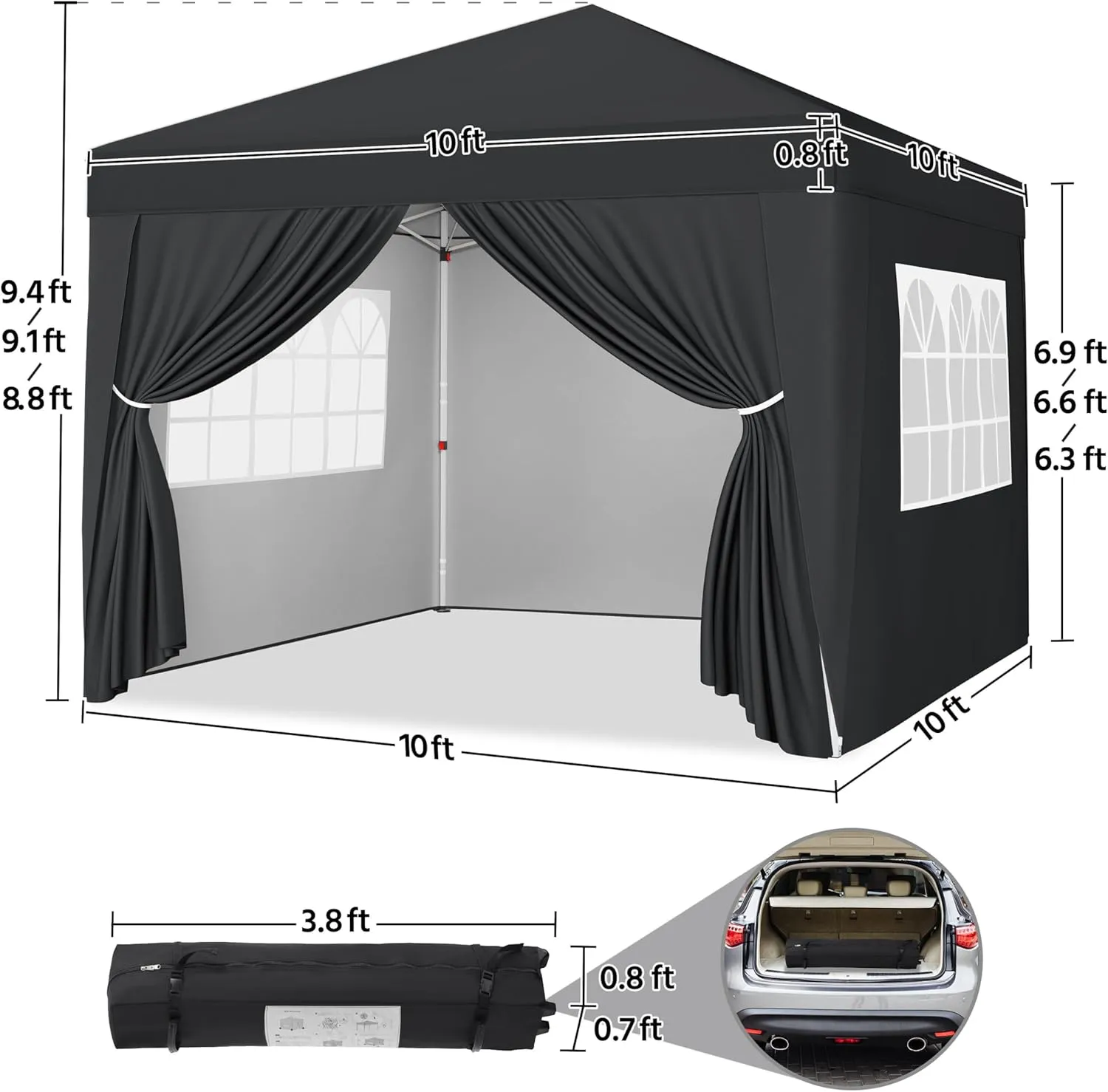 Yaheetech 10x10 Pop Up Canopy with 4 Removable Sidewalls, Portable Enclosed Instant Tent, Waterproof Outdoor Tent, Beach Sun Shelter with 4 Sandbags, 12 Stakes & 4 Ropes, Black