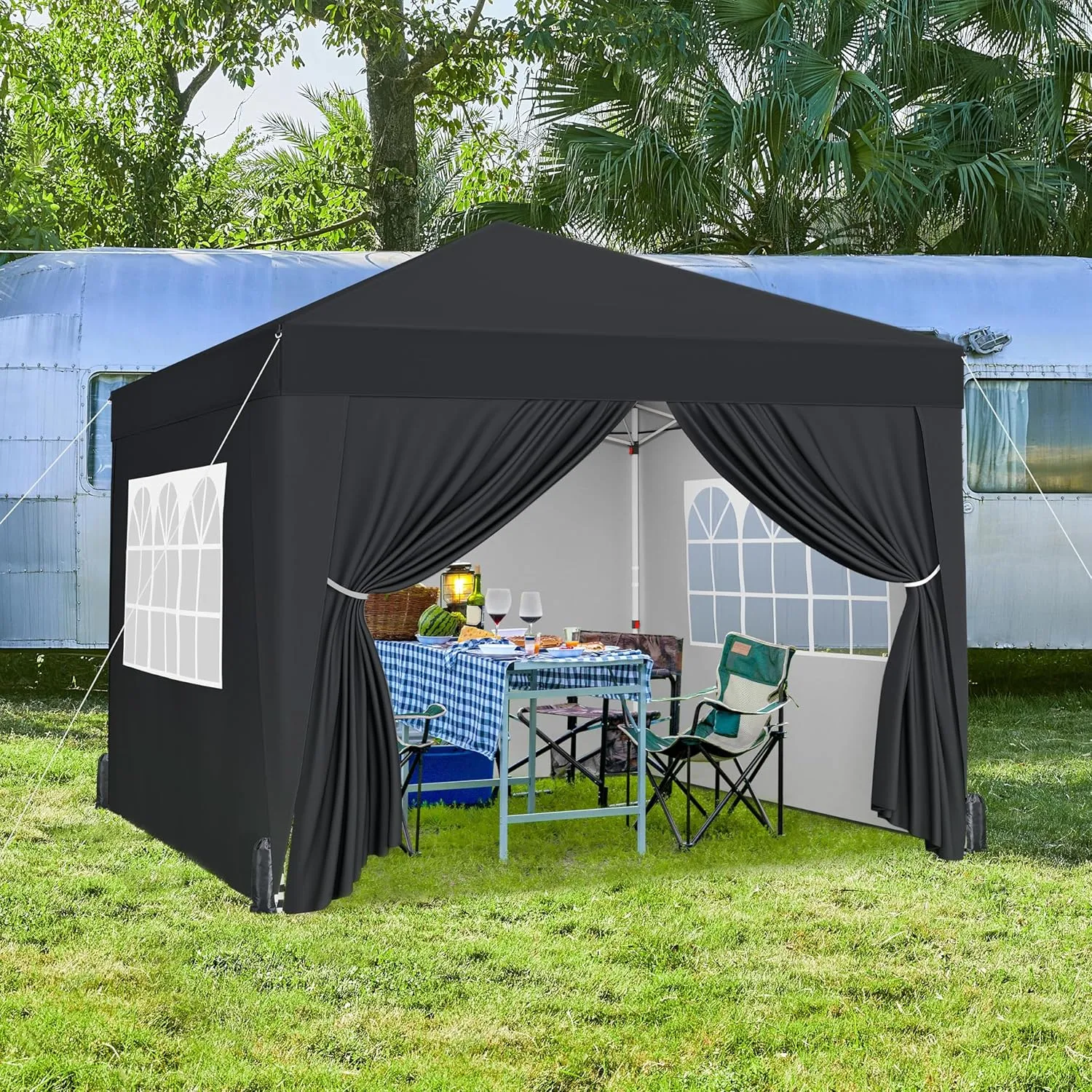 Yaheetech 10x10 Pop Up Canopy with 4 Removable Sidewalls, Portable Enclosed Instant Tent, Waterproof Outdoor Tent, Beach Sun Shelter with 4 Sandbags, 12 Stakes & 4 Ropes, Black