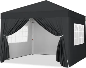 Yaheetech 10x10 Pop Up Canopy with 4 Removable Sidewalls, Portable Enclosed Instant Tent, Waterproof Outdoor Tent, Beach Sun Shelter with 4 Sandbags, 12 Stakes & 4 Ropes, Black