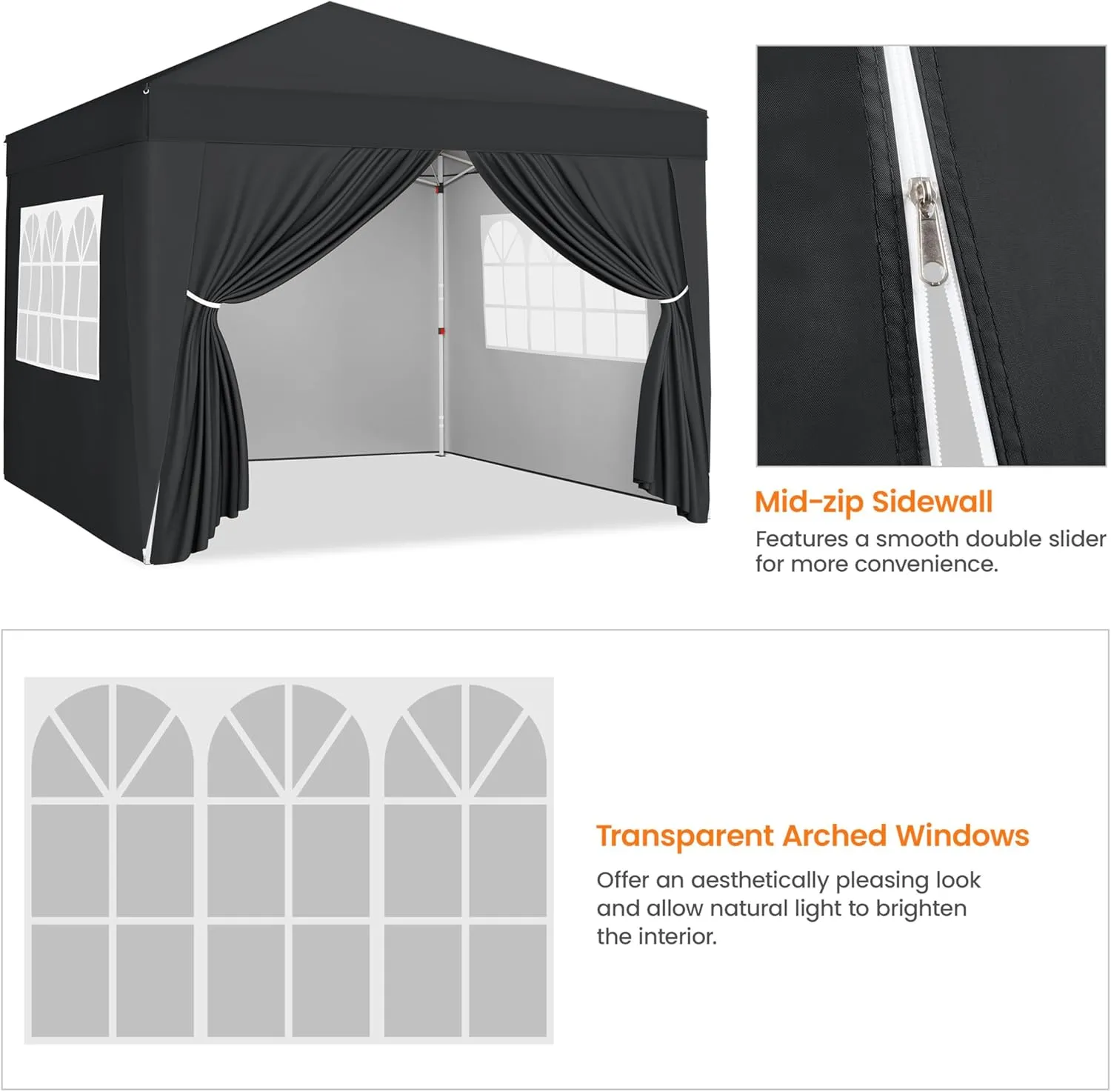Yaheetech 10x10 Pop Up Canopy with 4 Removable Sidewalls, Portable Enclosed Instant Tent, Waterproof Outdoor Tent, Beach Sun Shelter with 4 Sandbags, 12 Stakes & 4 Ropes, Black
