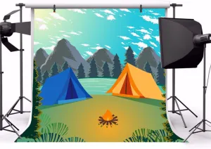 Yeele 7x7ft Cartoon Summer Camping Backdrop Lakeside Camping Tent Photography Background Boy Girl Portrait Photo Booth Shooting Studio Props