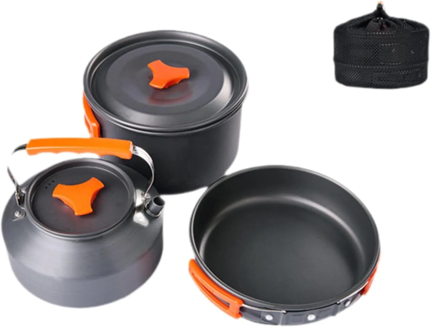 YIJU 3Pcs Camping Cooking Set with Storage Bag for 2-3 Persons Portable Camping Cookware Pot Frying Pan Kettle for Backpacking BBQ