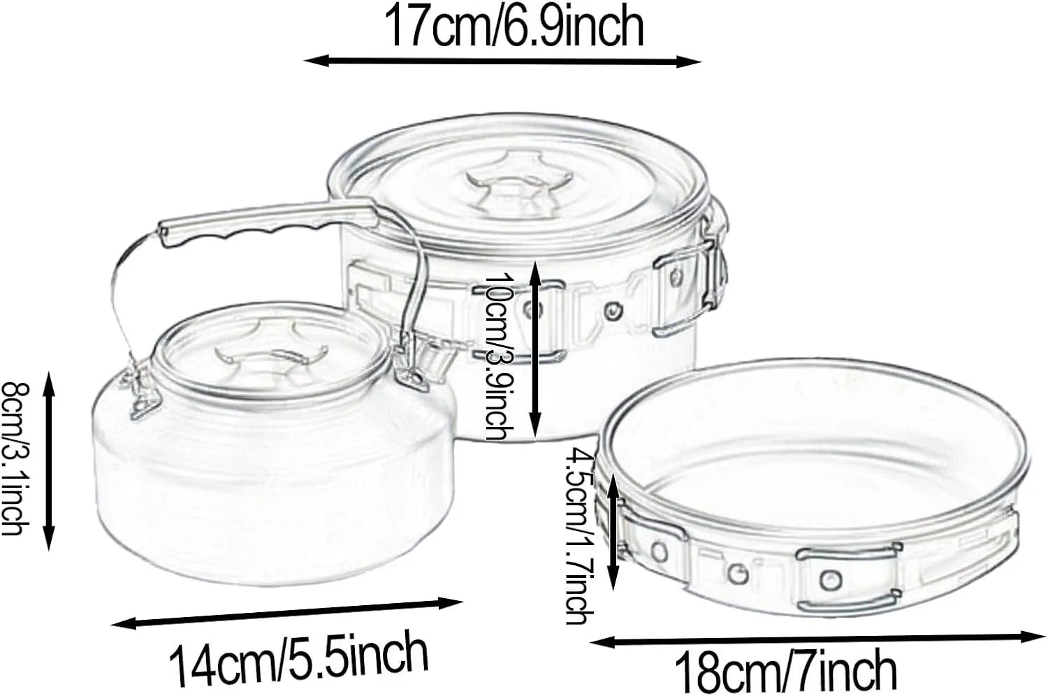 YIJU 3Pcs Camping Cooking Set with Storage Bag for 2-3 Persons Portable Camping Cookware Pot Frying Pan Kettle for Backpacking BBQ