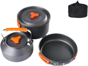 YIJU 3Pcs Camping Cooking Set with Storage Bag for 2-3 Persons Portable Camping Cookware Pot Frying Pan Kettle for Backpacking BBQ