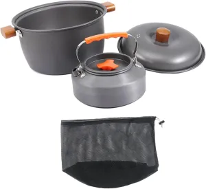 YIJU Camping Cooking Set Camping Cookware Saucepan Aluminum Cook Gear Pots Kettle Set with Storage Pouch for BBQ Fishing Campfire