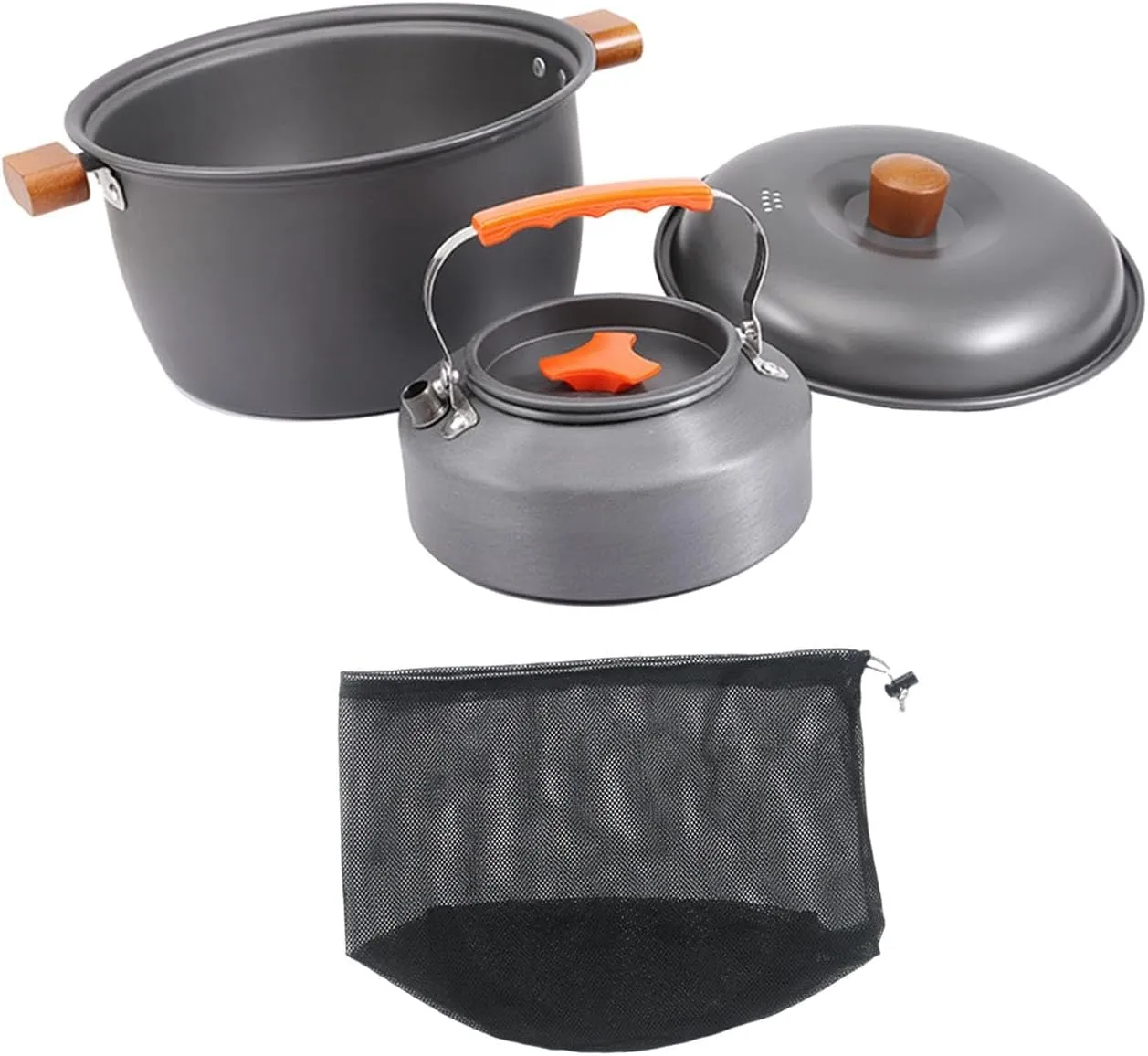YIJU Camping Cooking Set Camping Cookware Saucepan Aluminum Cook Gear Pots Kettle Set with Storage Pouch for BBQ Fishing Campfire