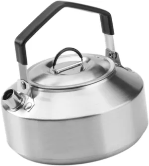 YIJU Camping Kettle, Water Kettle with Lid,Drinkware Compact,Portable Tea Pot,Water Pot for Boiling Water over Fire,Outdoor, Silver 1L