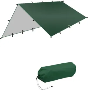 YIJU Folding Tent Shelter Camping Tarp Rain Cover 118x118inch for Hammock with Carrying Bag Multifunctional Accessory Waterproof, Green