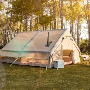 YOLENY Large Inflatable Tent for Camping, Waterproof Blow Up Tent for 8-10 Person, Easy Setup 130 Square Glamping Cabin with Mesh & Chimney Windows