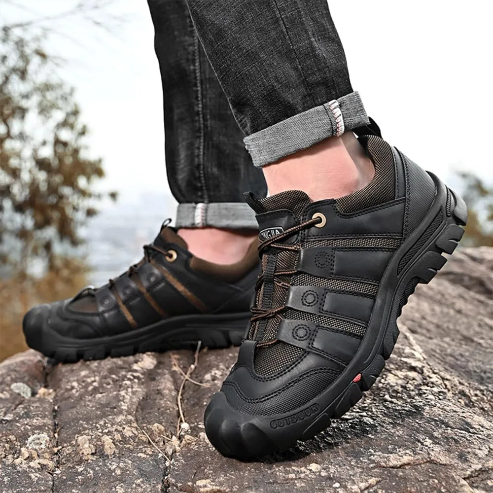 YONGJIA Men's Hiking Waterproof Casual Breathable Leather Outdoor Lightweight Non-Slip Walking Work Shoes