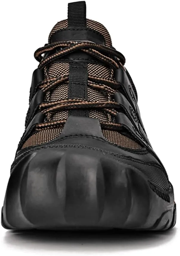 YONGJIA Men's Hiking Waterproof Casual Breathable Leather Outdoor Lightweight Non-Slip Walking Work Shoes