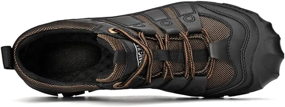 YONGJIA Men's Hiking Waterproof Casual Breathable Leather Outdoor Lightweight Non-Slip Walking Work Shoes