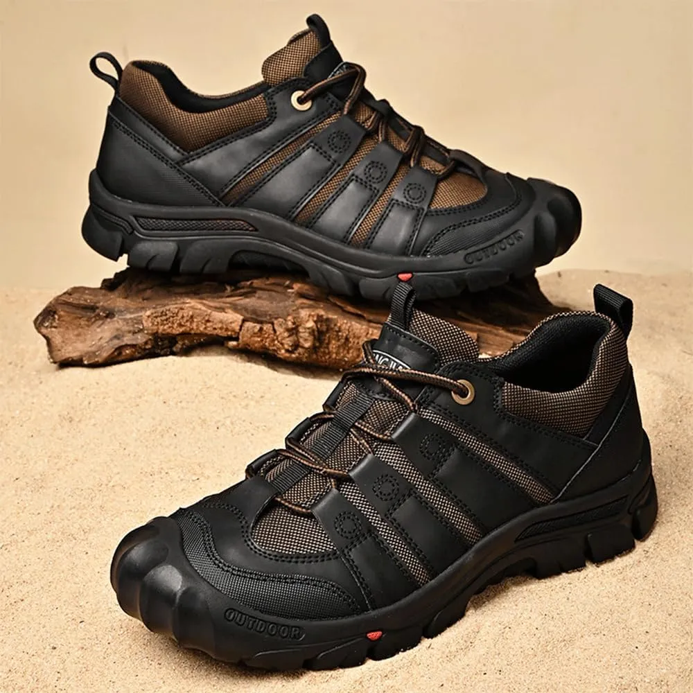 YONGJIA Men's Hiking Waterproof Casual Breathable Leather Outdoor Lightweight Non-Slip Walking Work Shoes