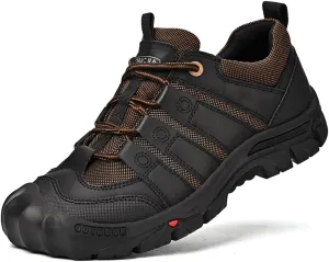 YONGJIA Men's Hiking Waterproof Casual Breathable Leather Outdoor Lightweight Non-Slip Walking Work Shoes