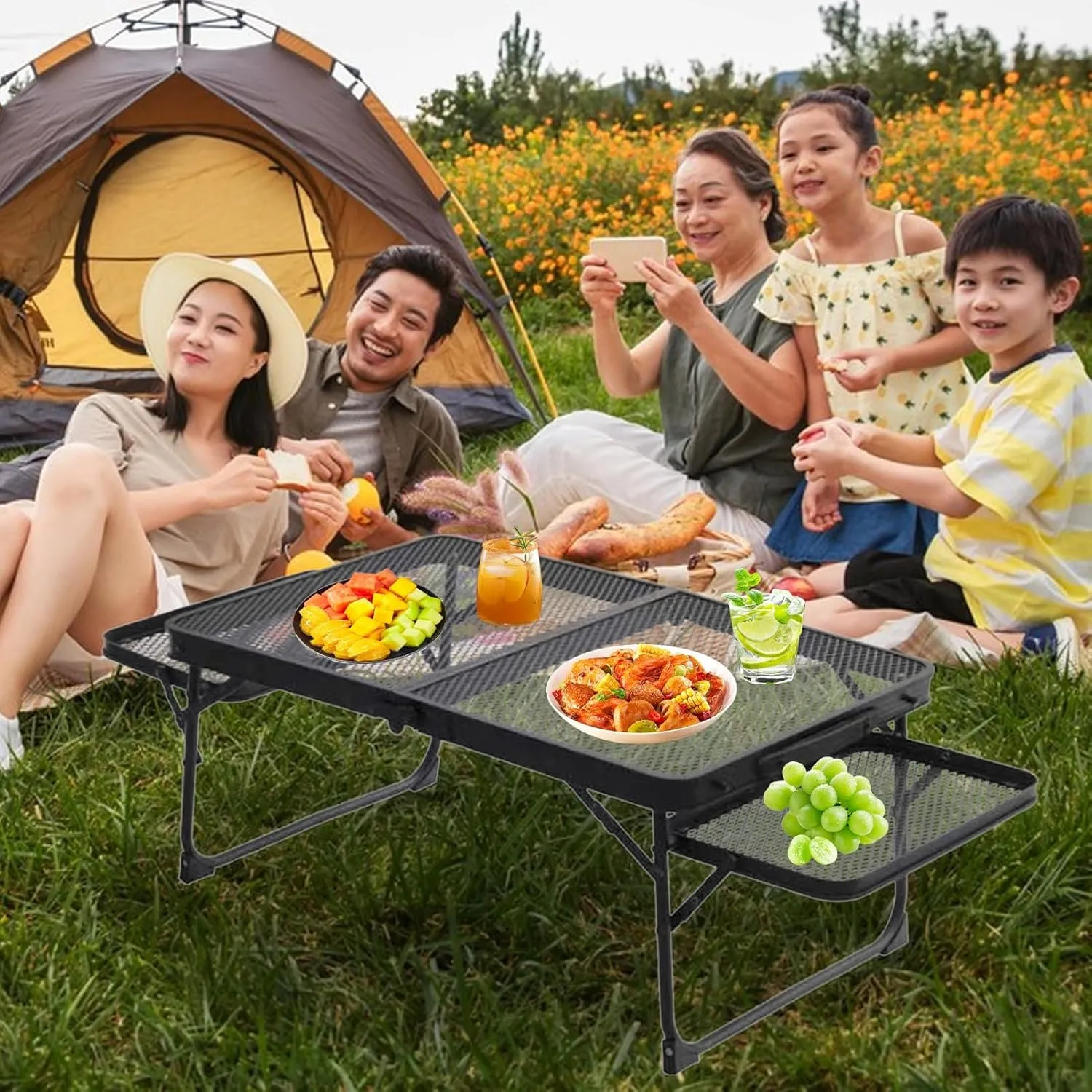 YOXIER Grill Table,Camping Table Ultralight Aluminum Folding Grill Table,Lightweight Folding Portable Metal,Small Camp Table for Beach Hiking Backpacking Outdoor Picnic B