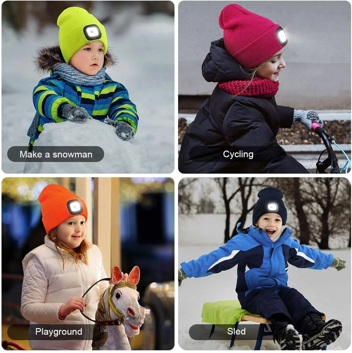 YunTuo LED Beanie for Kids, Unisex Rechargeable Headlamp Hat Winter Night Lighted Cap, Gifts for Kids Boys Girls