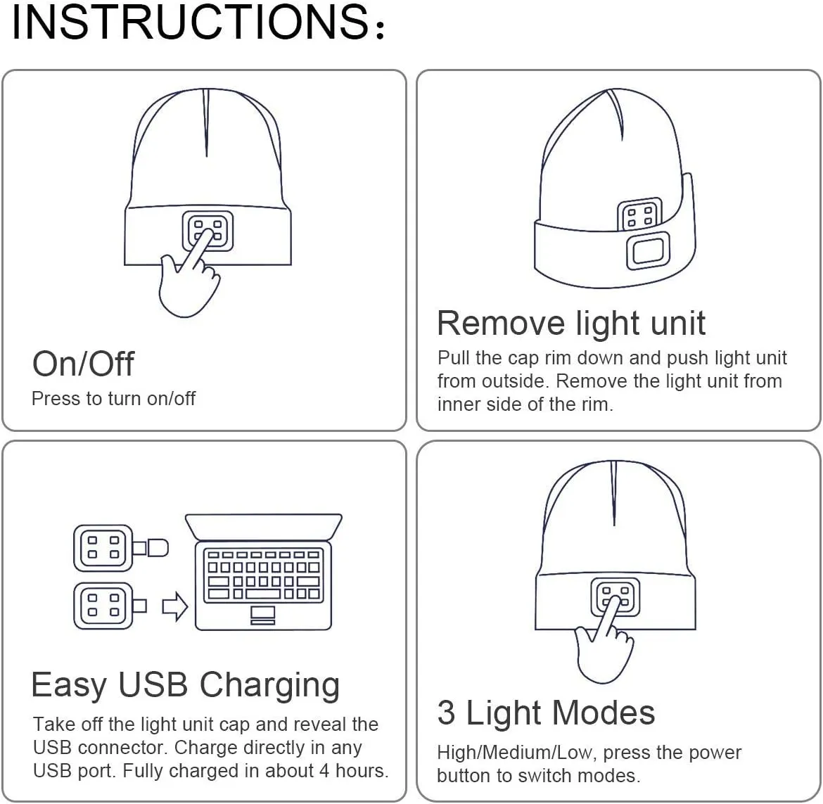 YunTuo LED Beanie for Kids, Unisex Rechargeable Headlamp Hat Winter Night Lighted Cap, Gifts for Kids Boys Girls