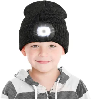 YunTuo LED Beanie for Kids, Unisex Rechargeable Headlamp Hat Winter Night Lighted Cap, Gifts for Kids Boys Girls