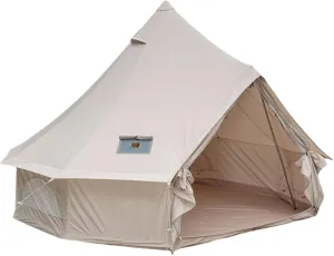 Yurt Tent Camping,Cozy House Outdoor Four Seasons Family Camping Cotton Canvas Bell Tent with Meshed Door and Windows