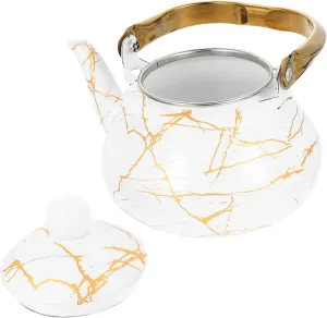 Zerodeko Marble Enamel Jug Cute Tea Kettle Coffee Maker for Camping Floral Teapot Enameled Steel Teakettle Coffee Pot for Camping Enamel Tea Pots for Stove Whistle Dropshipping White